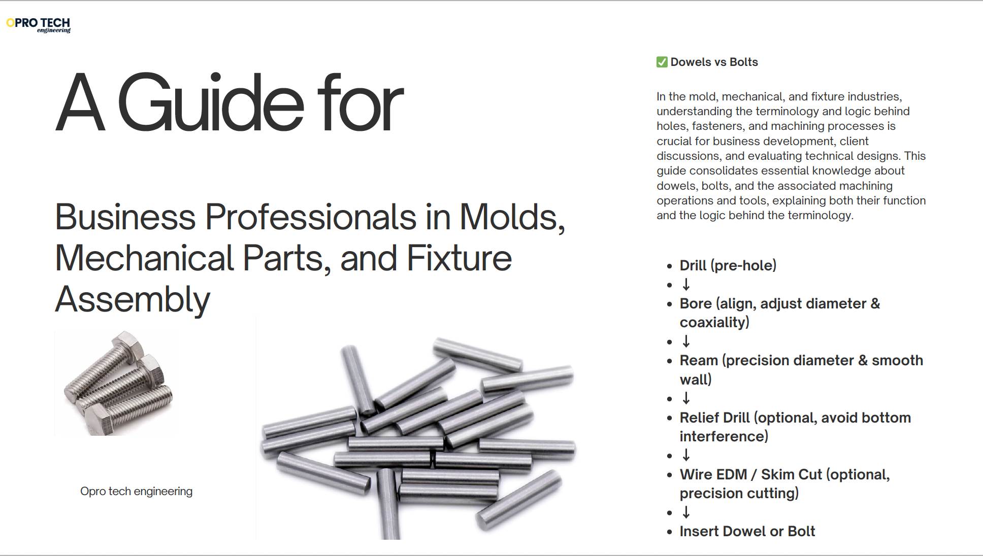 Understanding Dowels, Bolts, and Common Machining Processes: A Guide for Business Professionals in Molds, Mechanical Parts, and Fixture Assembly